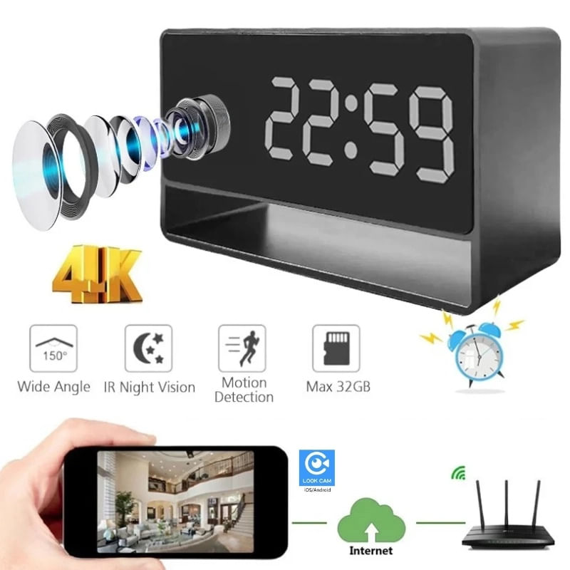 Laptop, Telefoane si Tablete - Wearables si gadgeturi - Gadgeturi - Dispozitive spionaj - Camera Spion in ceas de birou iUni IP27 Mini, 8GB, Wi-Fi, Vizualizare 4K, Night Vision, Senzor de miscare - Infinity.ro