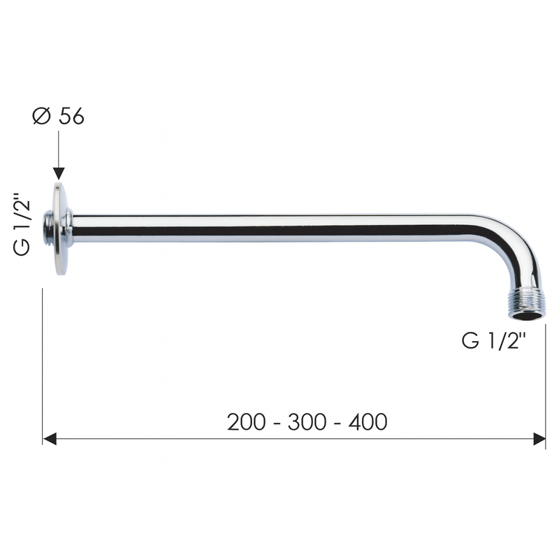 Casa si Gradina - Sanitare - Cazi si cabine de dus - Coloane si seturi de dus - Brat de dus Remer Rubinetterie Wellness 34340, 40 cm, suport perete, G 1/2", cromat, rezistent la calcar, alama - Infinity.ro