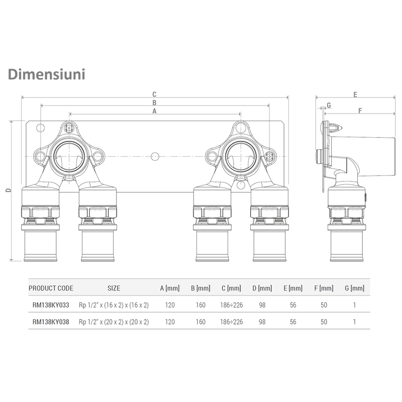 Casa si Gradina - Sanitare - Instalatii hidro - Fitinguri - Kit fitinguri presa Giacomini RM138KY033, cu suport perete, 2 coturi 90°, filet interior 1/2” x 16 mm, alama - Infinity.ro