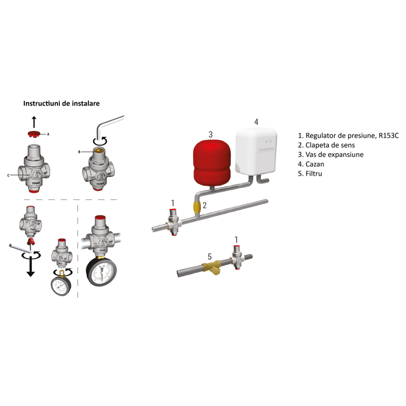 Casa si Gradina - Sanitare - Instalatii hidro - Fitinguri - Reductor de presiune cu piston Giacomini R153CX003, G 1/2” filet interior, 1–5.5 bar, 16 bar, 0–130°C - Infinity.ro