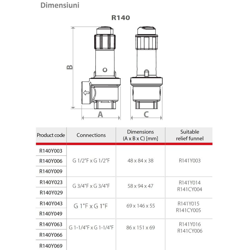 Casa si Gradina - Sanitare - Instalatii hidro - Fitinguri - Supapa de siguranta cu membrana Giacomini R140Y009, alama, filet interior 1/2", 6 bar - Infinity.ro