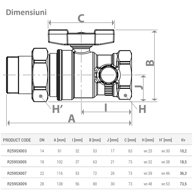 Casa si Gradina - Sanitare - Instalatii hidro - Robineti - Robinet cu bila Giacomini R259SX007, cu olandez si robinet de golire, 1” filet interior x 1” filet exterior, alama - Infinity.ro