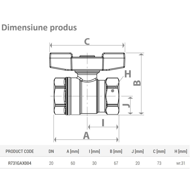 Casa si Gradina - Sanitare - Instalatii hidro - Robineti - Robinet cu bila pentru gaze Giacomini R731GAX004, filet interior 3/4 inch, full port, maneta T galbena, alama nichelata - Infinity.ro