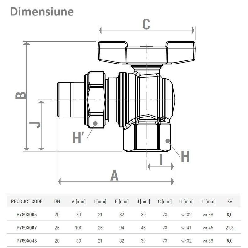 Casa si Gradina - Sanitare - Instalatii hidro - Robineti - Robinet cu bila unghiular Giacomini R789X005, 3/4” filet interior x 3/4” filet exterior, maner T rosu, apa, alama - Infinity.ro