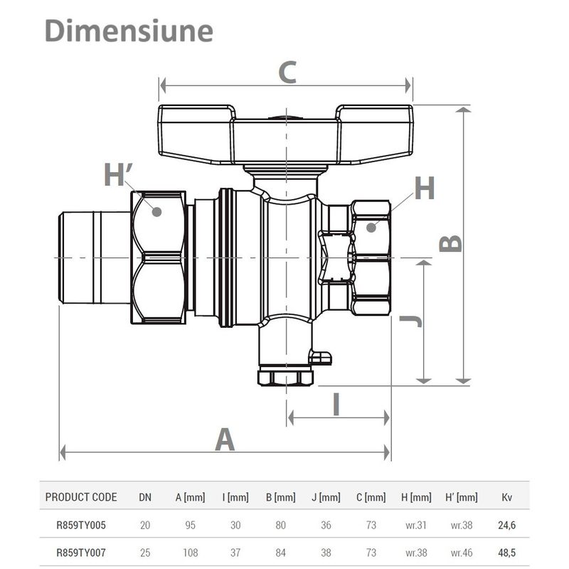 Casa si Gradina - Sanitare - Instalatii hidro - Robineti - Robinet cu bila Giacomini R859TY007, 1” filet interior x 1” filet exterior, maner T rosu, cu suport pentru sonda, alama - Infinity.ro