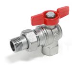 Casa si Gradina - Sanitare - Instalatii hidro - Robineti - Robinet cu bila unghiular Giacomini R789X007, 1” filet interior x 1” filet exterior, maner T rosu, apa, alama cromata - Infinity.ro