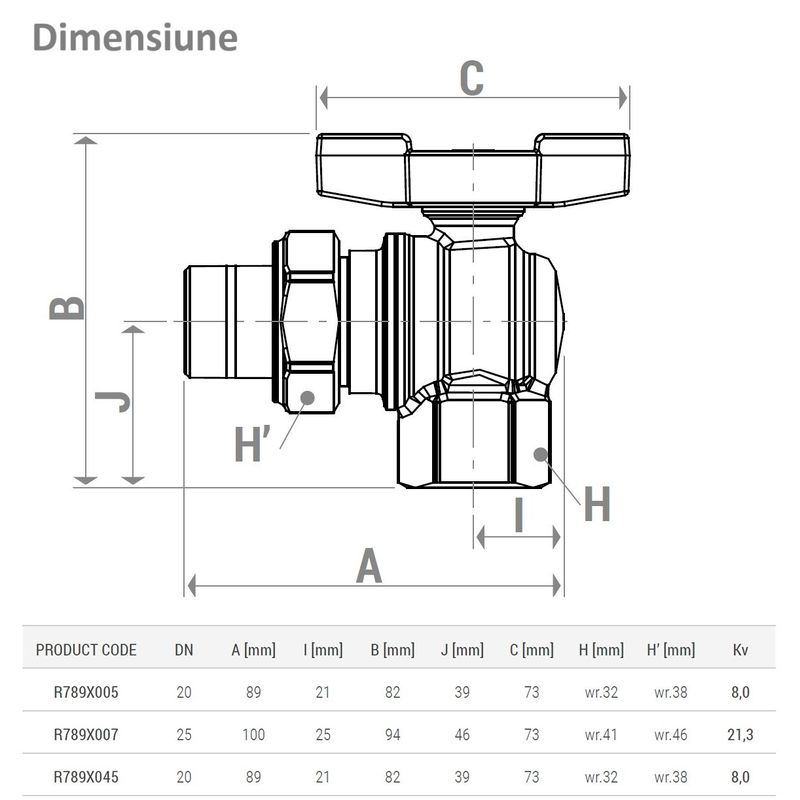 Casa si Gradina - Sanitare - Instalatii hidro - Robineti - Robinet cu bila unghiular Giacomini R789X007, 1” filet interior x 1” filet exterior, maner T rosu, apa, alama cromata - Infinity.ro