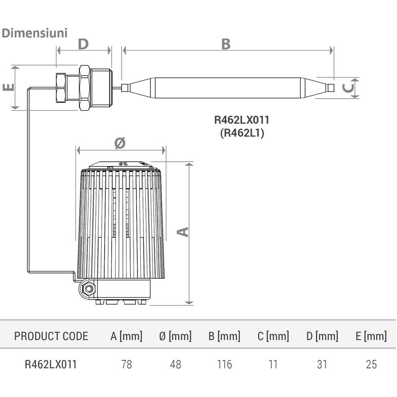 Casa si Gradina - Termice - Calorifere si accesorii - Accesorii calorifere - Cap termostat Giacomini R462LX011, cu capilar si piulita, 1/2” filet exterior, reglaj 20÷70 °C - Infinity.ro