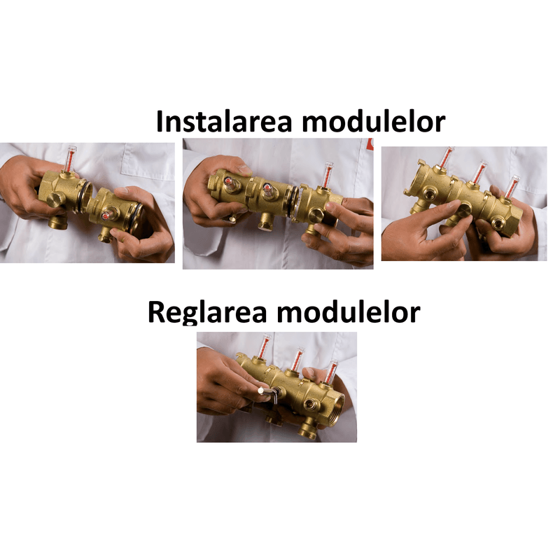 Casa si Gradina - Termice - Instalatii termice - Incalzire in pardosela - Set colector modular Giacomini R53MTY006, cu debitmetru si robinet de echilibrare, pentru instalatii HVAC, 10 bar, alama - Infinity.ro