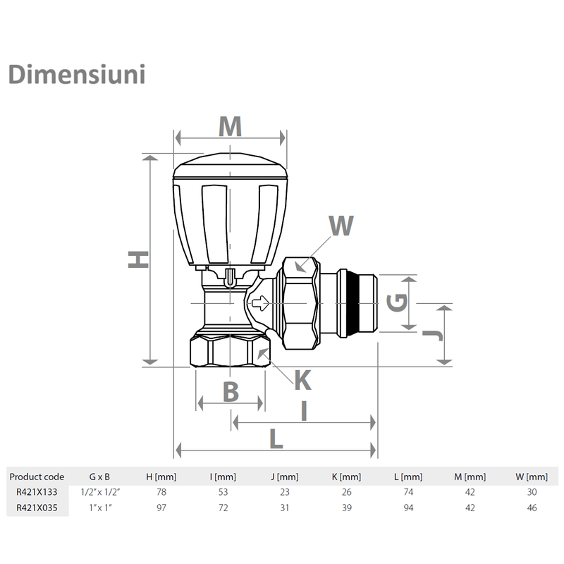 Casa si Gradina - Termice - Calorifere si accesorii - Accesorii calorifere - Robinet Giacomini R421X133, unghiular, micrometric, cu optiune termostatica, 1/2” x 1/2”, alama cromata - Infinity.ro