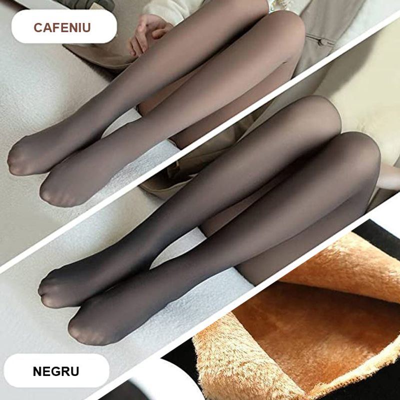 Fashion, accesorii si bijuterii - Femei - Lenjerie si pijamale femei - Sosete si ciorapi femei - Dres fals-translucid pentru iarna cu captuseala pufoasa - Negru, L/XL - Infinity.ro