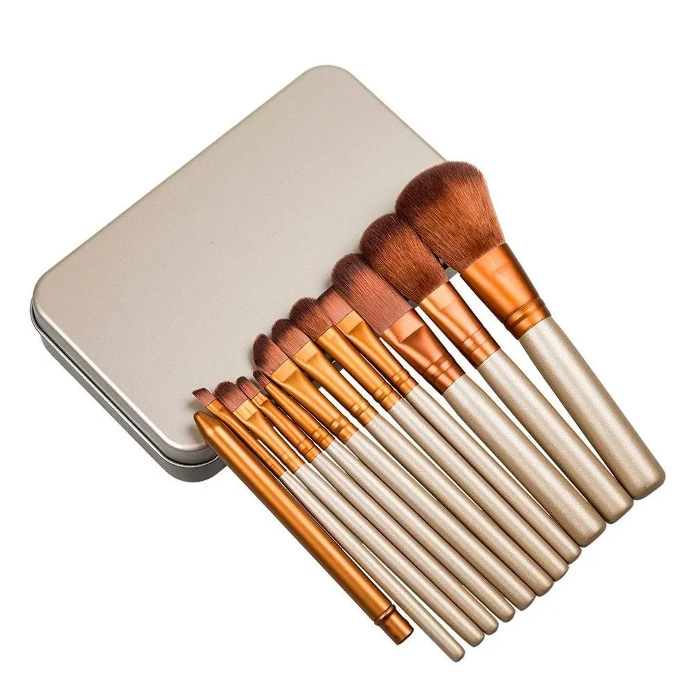 Set 12 pensule machiaj profesionale make-up pentru fond de ten, gene, mascara, contur, fard de obraji,
