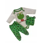Fashion, accesorii si bijuterii - Copii - Imbracaminte copii - Treninguri si compleuri copii - Set compleu haine copii, format din body, pantaloni si caciulita - model broasca, marime 68 - Infinity.ro