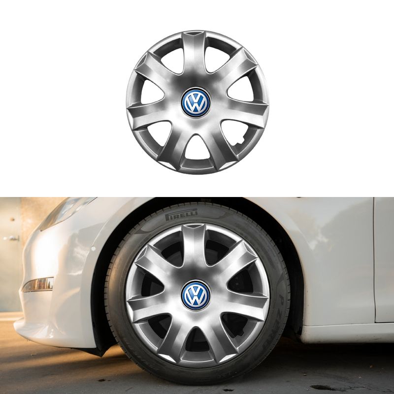 Auto si Moto - Anvelope si jante - Accesorii roti - Capace roti - Set 4 capace roti potrivite jantelor de 15 inchi (R15) compatibile gama Volkswagen, model - 326, Sigla Albastra - Infinity.ro