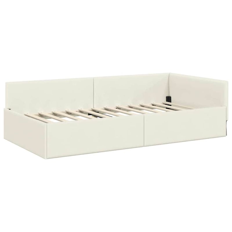 Casa si Gradina - Mobilier - Paturi si accesorii - Paturi - Cadru de pat coltar Crem 90 x 200 cm Catifea si lemn ingineresc - Infinity.ro