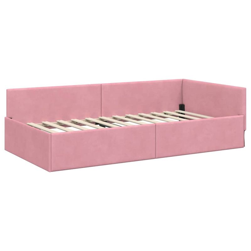 Casa si Gradina - Mobilier - Paturi si accesorii - Paturi - Cadru de pat coltar Roz 90 x 190 cm Catifea si lemn ingineresc - Infinity.ro