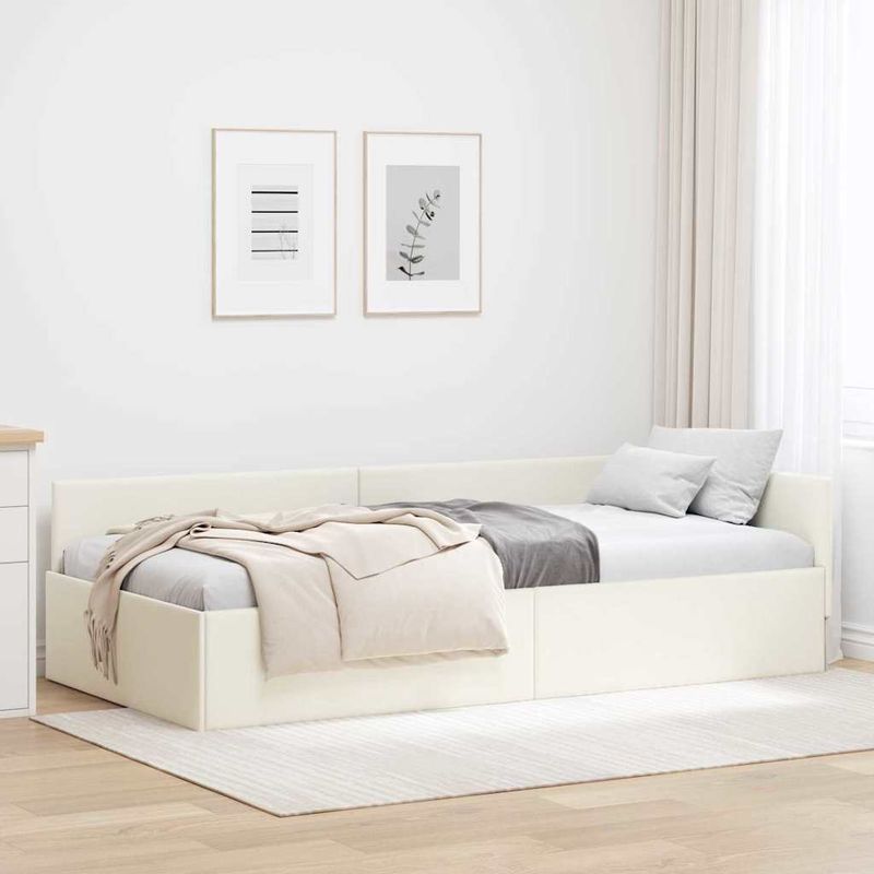 Casa si Gradina - Mobilier - Paturi si accesorii - Paturi - Cadru de pat coltar Crem 90 x 200 cm Catifea si lemn ingineresc - Infinity.ro