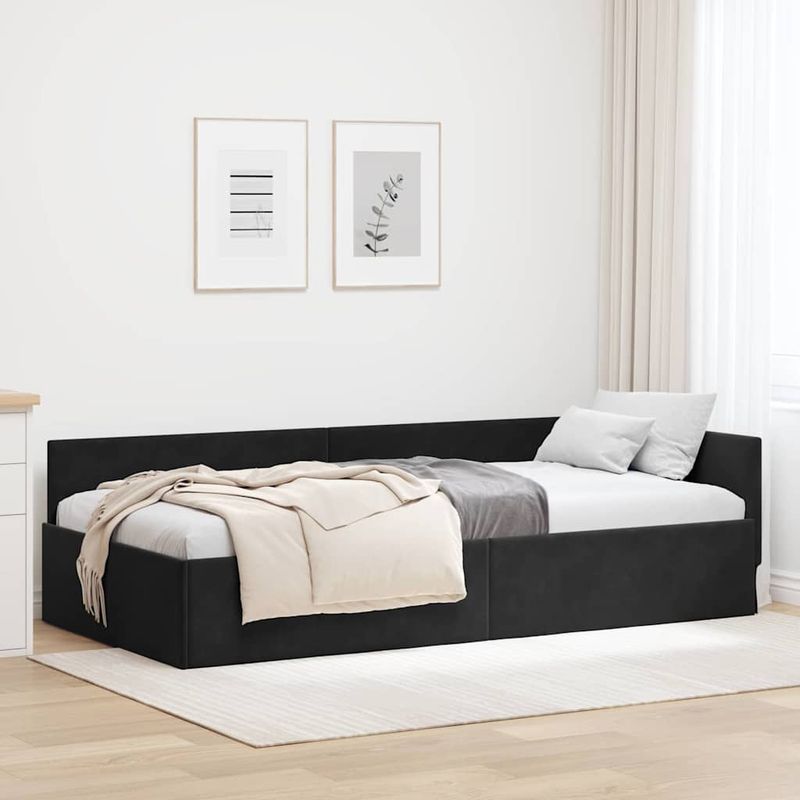 Casa si Gradina - Mobilier - Paturi si accesorii - Paturi - Cadru de pat coltar Altele cu headboard Negru 90 x 190 cm - Infinity.ro