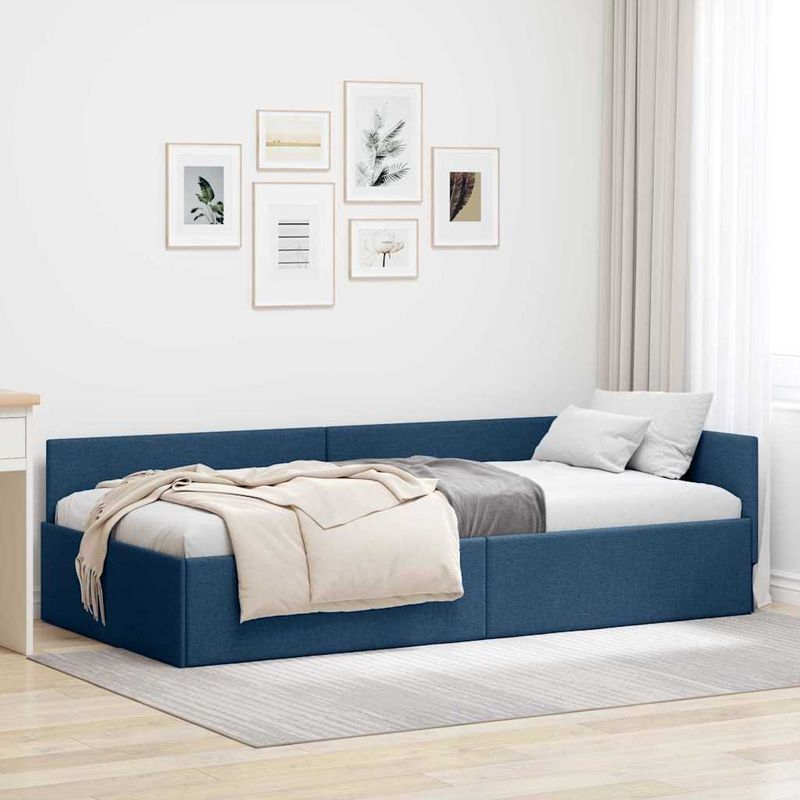 Casa si Gradina - Mobilier - Paturi si accesorii - Paturi - Cadru de pat coltar cu headboard Manual albastru 90 x 200 cm - Infinity.ro