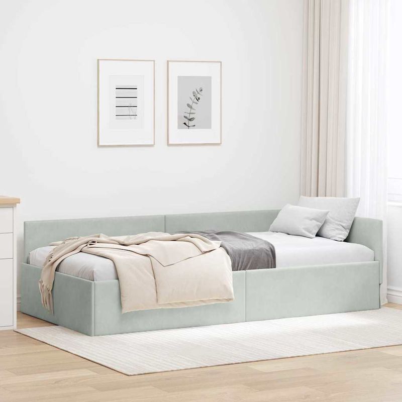 Casa si Gradina - Mobilier - Paturi si accesorii - Paturi - Cadru de pat coltar Altele cu headboard Gri deschis 90 x 190 cm - Infinity.ro