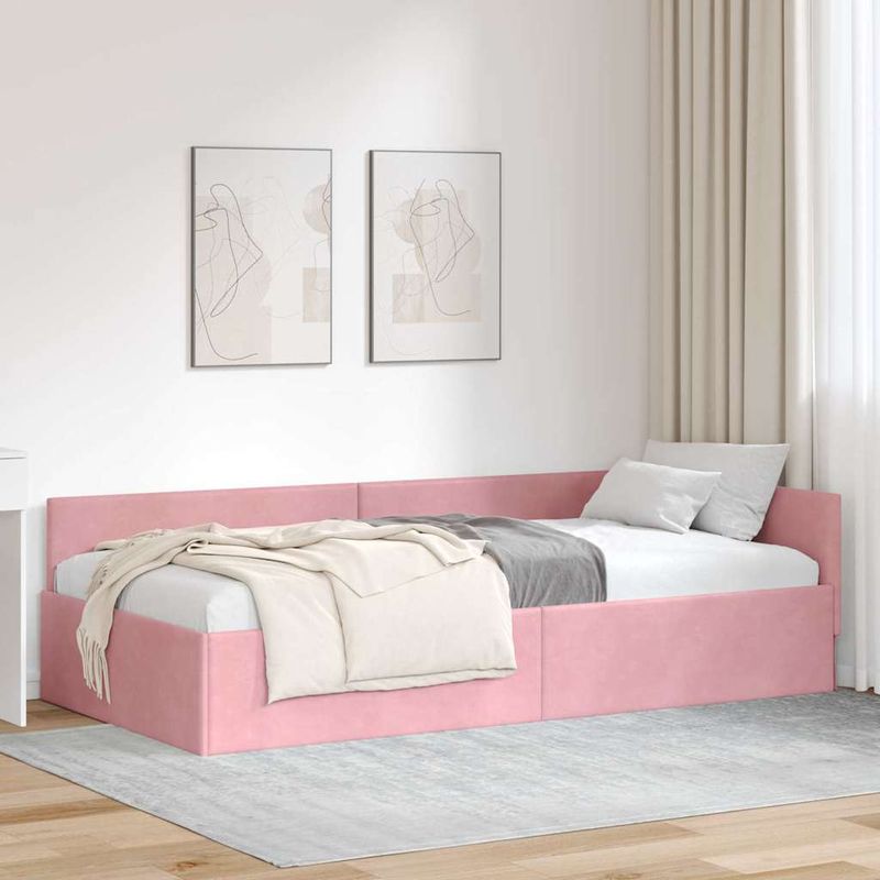 Casa si Gradina - Mobilier - Paturi si accesorii - Paturi - Cadru de pat coltar Roz 90 x 190 cm Catifea si lemn ingineresc - Infinity.ro