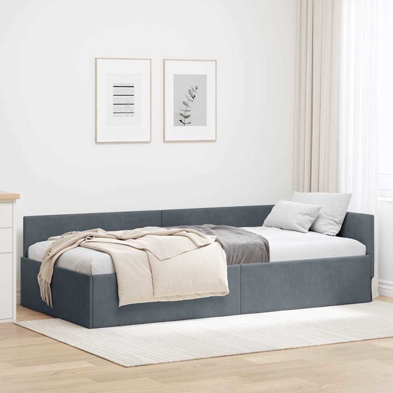 Casa si Gradina - Mobilier - Paturi si accesorii - Paturi - Cadru de pat coltar Altele cu headboard Gri inchis 90 x 190 cm - Infinity.ro