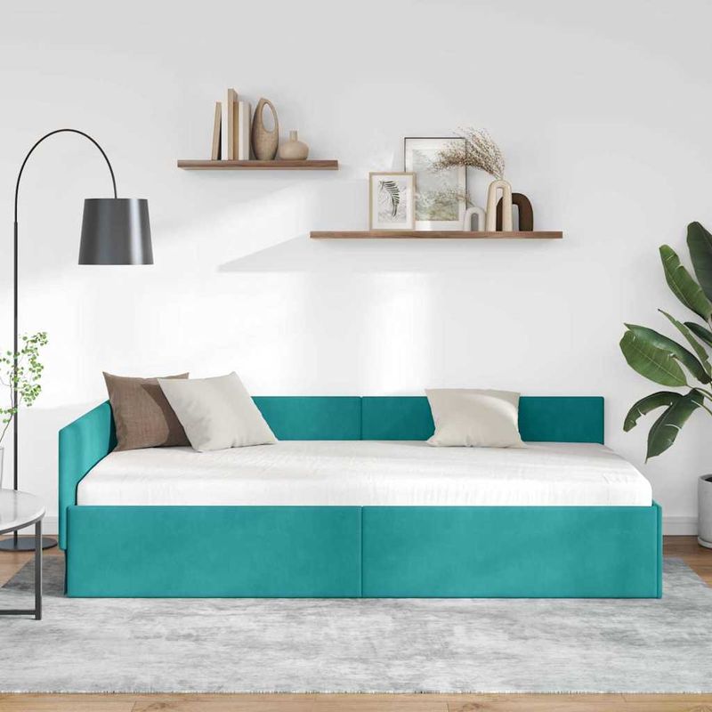 Casa si Gradina - Mobilier - Paturi si accesorii - Paturi - Cadru de pat coltar Altele cu headboard Turcoaz 90 x 200 cm - Infinity.ro