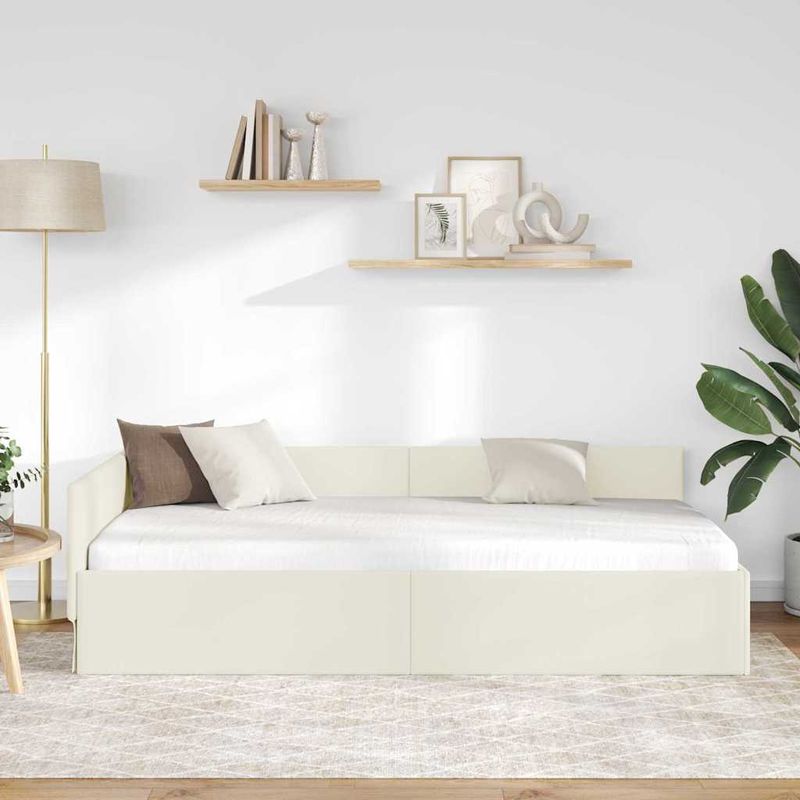 Casa si Gradina - Mobilier - Paturi si accesorii - Paturi - Cadru de pat coltar Crem 90 x 200 cm Catifea si lemn ingineresc - Infinity.ro