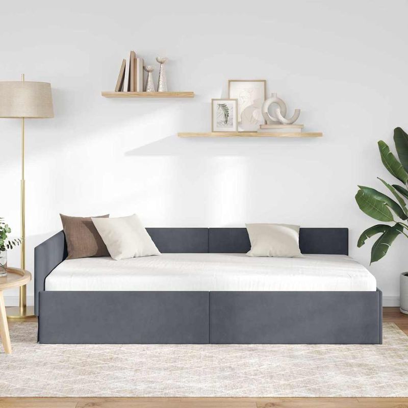 Casa si Gradina - Mobilier - Paturi si accesorii - Paturi - Cadru de pat coltar Altele cu headboard Gri inchis 90 x 190 cm - Infinity.ro