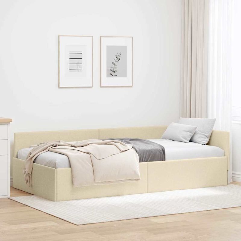 Casa si Gradina - Mobilier - Paturi si accesorii - Paturi - Cadru de pat coltar cu headboard Manual Crem 100 x 200 cm - Infinity.ro