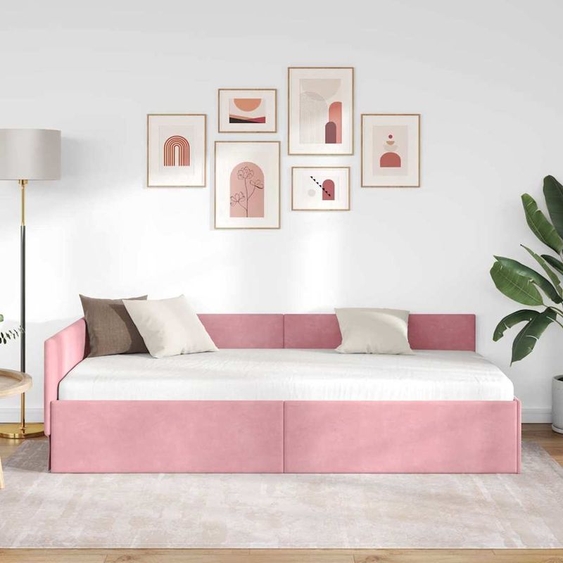 Casa si Gradina - Mobilier - Paturi si accesorii - Paturi - Cadru de pat coltar Roz 90 x 190 cm Catifea si lemn ingineresc - Infinity.ro