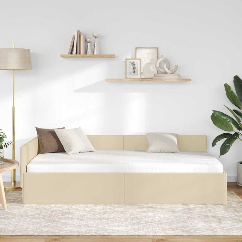 Casa si Gradina - Mobilier - Paturi si accesorii - Paturi - Cadru de pat coltar cu headboard Manual Crem 100 x 200 cm - Infinity.ro
