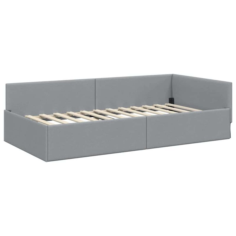 Casa si Gradina - Mobilier - Paturi si accesorii - Paturi - Cadru de pat coltar cu headboard Manual Gri deschis 90 x 190 cm - Infinity.ro