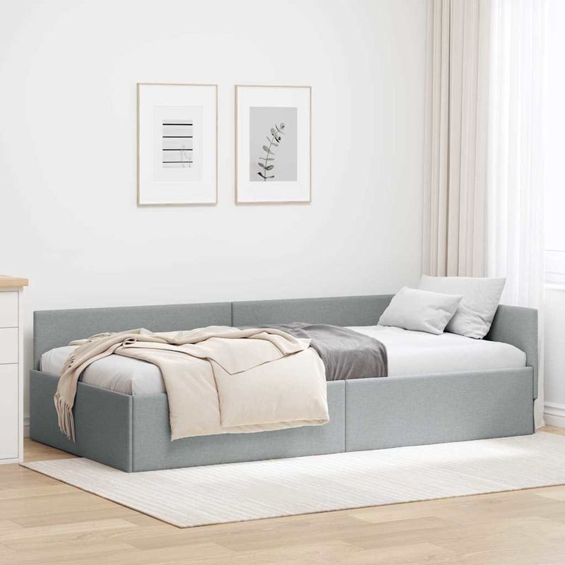 Casa si Gradina - Mobilier - Paturi si accesorii - Paturi - Cadru de pat coltar cu headboard Manual Gri deschis 90 x 190 cm - Infinity.ro