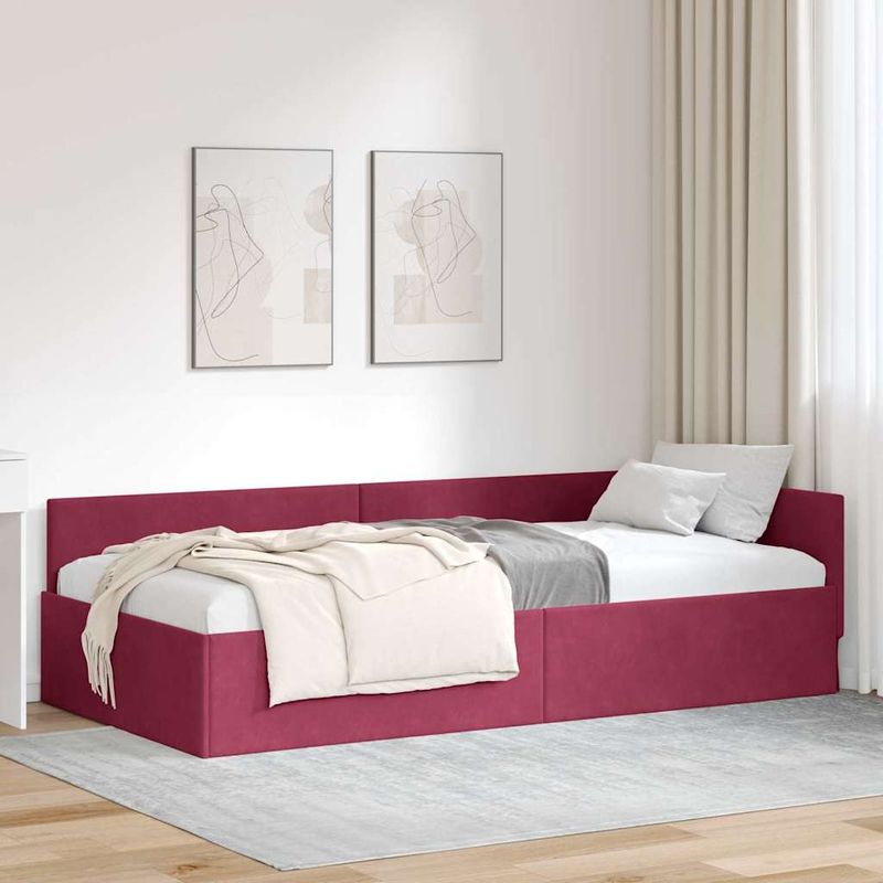 Casa si Gradina - Mobilier - Paturi si accesorii - Paturi - Cadru de pat coltar Altele cu headboard bordo 90 x 200 cm - Infinity.ro
