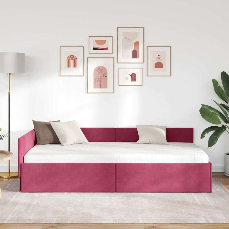 Casa si Gradina - Mobilier - Paturi si accesorii - Paturi - Cadru de pat coltar Altele cu headboard bordo 90 x 200 cm - Infinity.ro