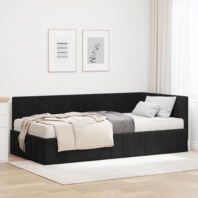 Casa si Gradina - Mobilier - Paturi si accesorii - Paturi - Cadru de pat coltar cu saltea Negru 90 x 190 cm Catifea - Infinity.ro