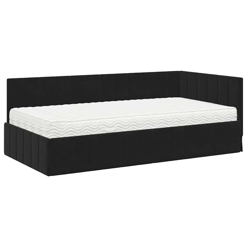 Casa si Gradina - Mobilier - Paturi si accesorii - Paturi - Cadru de pat coltar cu saltea Negru 90 x 190 cm Catifea - Infinity.ro