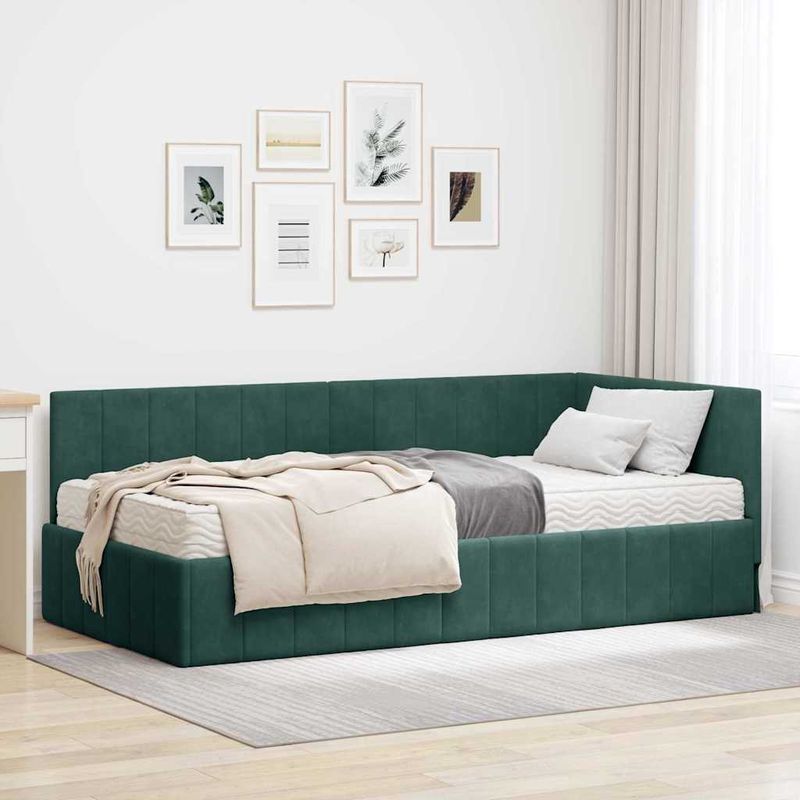 Casa si Gradina - Mobilier - Paturi si accesorii - Paturi - Cadru de pat coltar cu saltea Verde inchis 90 x 190 cm Catifea - Infinity.ro