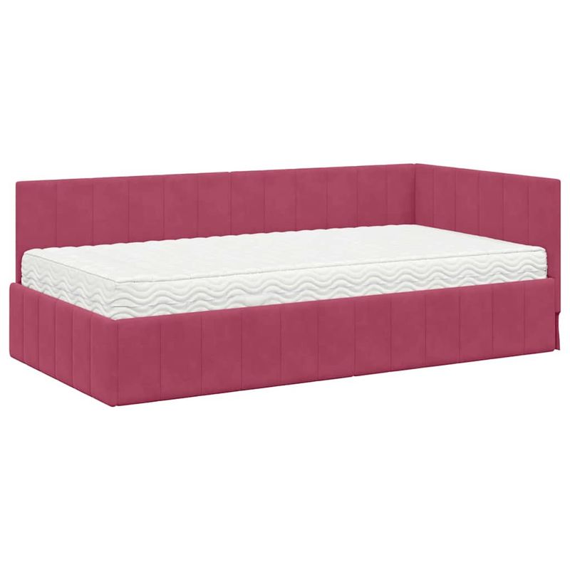 Casa si Gradina - Mobilier - Paturi si accesorii - Paturi - Cadru de pat coltar cu saltea bordo 100 x 200 cm Catifea - Infinity.ro