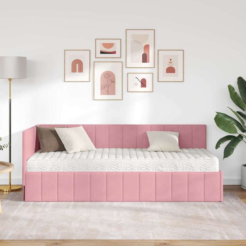 Casa si Gradina - Mobilier - Paturi si accesorii - Paturi - Cadru de pat coltar cu saltea Roz 80 x 200 cm Catifea - Infinity.ro