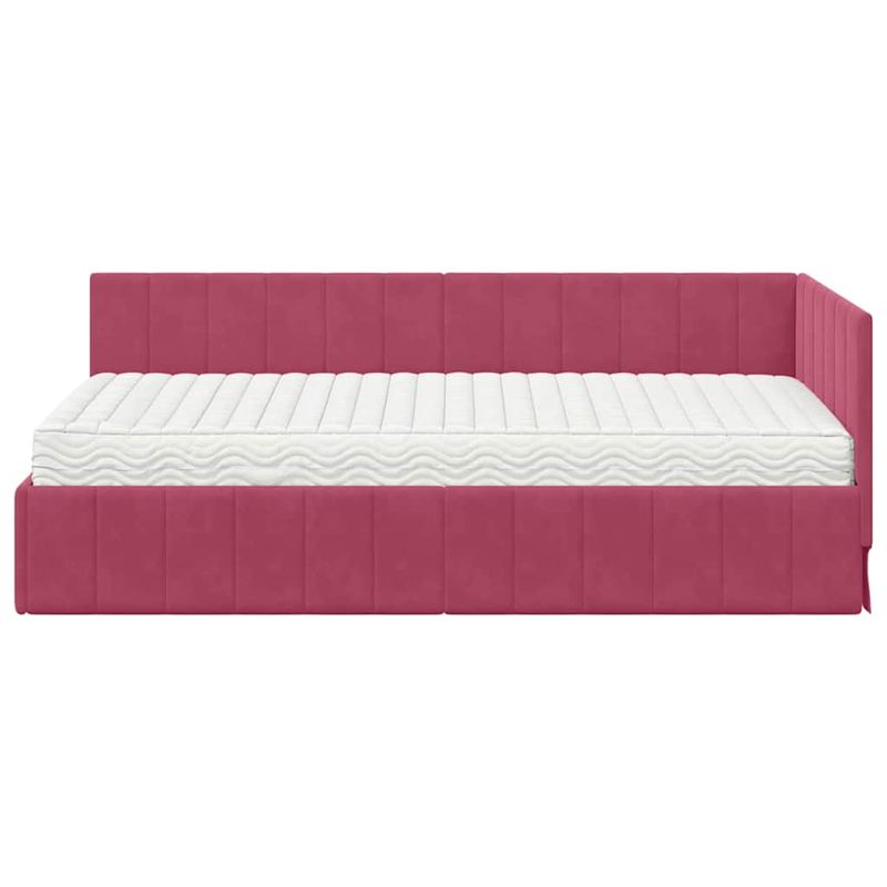 Casa si Gradina - Mobilier - Paturi si accesorii - Paturi - Cadru de pat coltar cu saltea bordo 100 x 200 cm Catifea - Infinity.ro