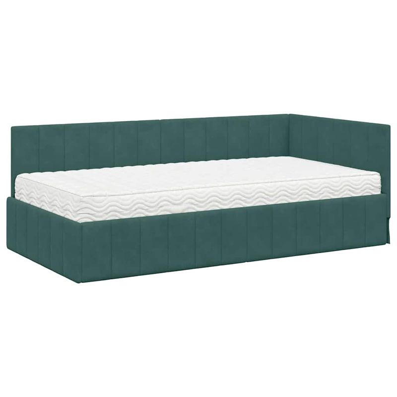 Casa si Gradina - Mobilier - Paturi si accesorii - Paturi - Cadru de pat coltar cu saltea Verde inchis 100 x 200 cm Catifea - Infinity.ro