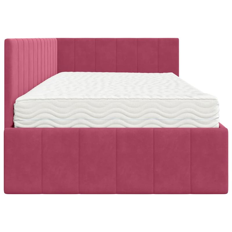 Casa si Gradina - Mobilier - Paturi si accesorii - Paturi - Cadru de pat coltar cu saltea bordo 100 x 200 cm Catifea - Infinity.ro