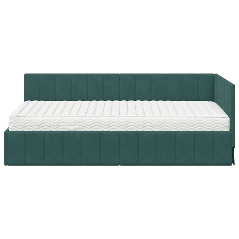 Casa si Gradina - Mobilier - Paturi si accesorii - Paturi - Cadru de pat coltar cu saltea Verde inchis 100 x 200 cm Catifea - Infinity.ro