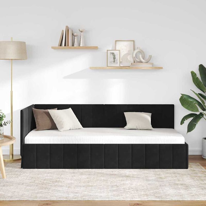 Casa si Gradina - Mobilier - Paturi si accesorii - Paturi - Cadru de pat coltar cu headboard Negru 80 x 200 cm Catifea - Infinity.ro