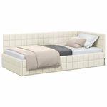 Casa si Gradina - Mobilier - Paturi si accesorii - Paturi - Cadru de pat coltar cu headboard Crem 90 x 190 cm Catifea - Infinity.ro