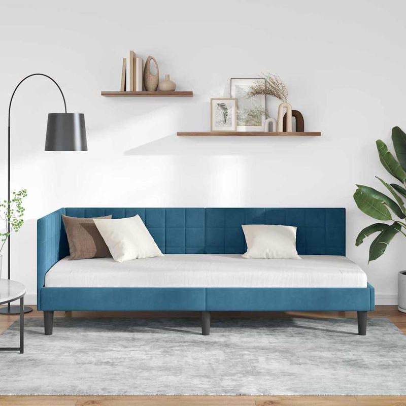 Casa si Gradina - Mobilier - Paturi si accesorii - Paturi - Cadru de pat coltar cu headboard albastru 80 x 200 cm Catifea - Infinity.ro