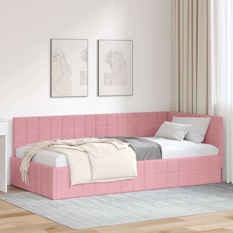 Casa si Gradina - Mobilier - Paturi si accesorii - Paturi - Cadru de pat coltar cu headboard Roz 100 x 200 cm Catifea - Infinity.ro