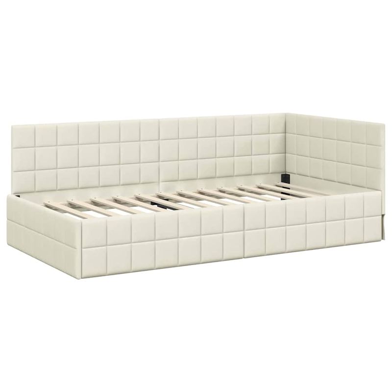 Casa si Gradina - Mobilier - Paturi si accesorii - Paturi - Cadru de pat coltar cu headboard Crem 90 x 190 cm Catifea - Infinity.ro